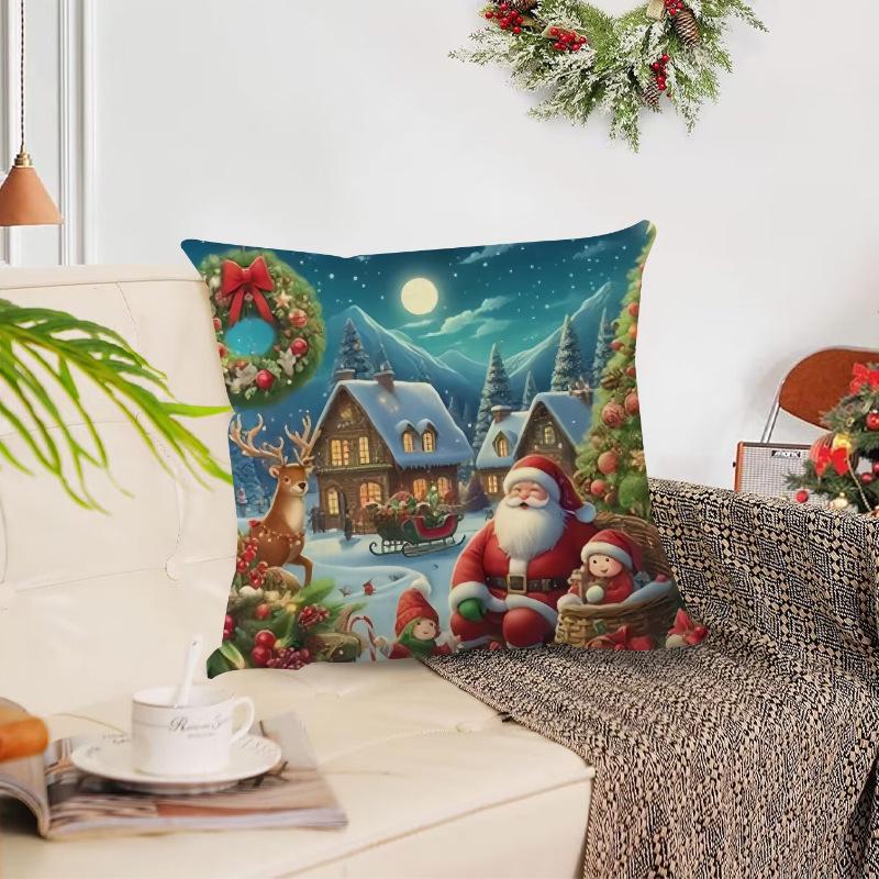 Santa Claus Christmas Pillowcase - Holiday Cushion Cover for Sofa & Lumbar Support