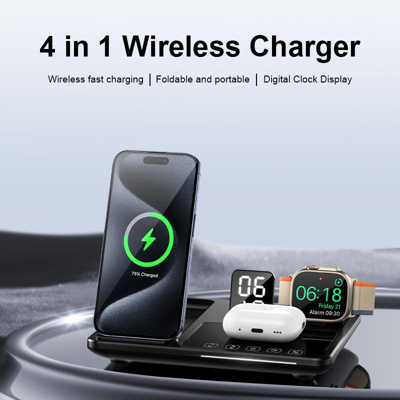 30W 4 IN 1 Wireless Charger Stand for Airpods Pro Apple Watch Touch Control Fast Charging Station for iPhone 16 15 14 13 12 11