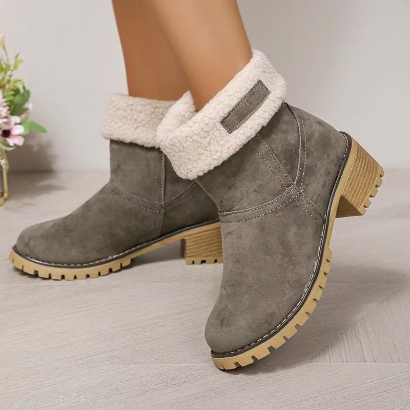 Autumn and Winter New Round-headed Martin Boots Women's Sleeves Wear Two Fleece Warm Snow Boots Short Thick Heel High Heel Short Boots