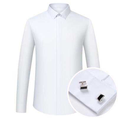 Men's Solid Color French Cuff Long Sleeve Formal Shirt ( Free Gift: Random Metal Cufflinks), Hidden Button Front Placket, Formal Occasions & Parties