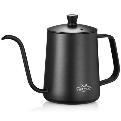 MERMOO YILAN Coffee Drip Pot for 2-3 People 600ml Coffee Drip Kettle with Lid Popular Stainless Steel Narrow Mouth Coffee Kettle Lip Kettle (Black)