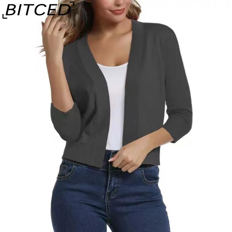 

BITCED Women s Knitwear Elegant Minimalist Versatile Short Cardigan Spring/Fall Knit Cardigan M темно-сірий