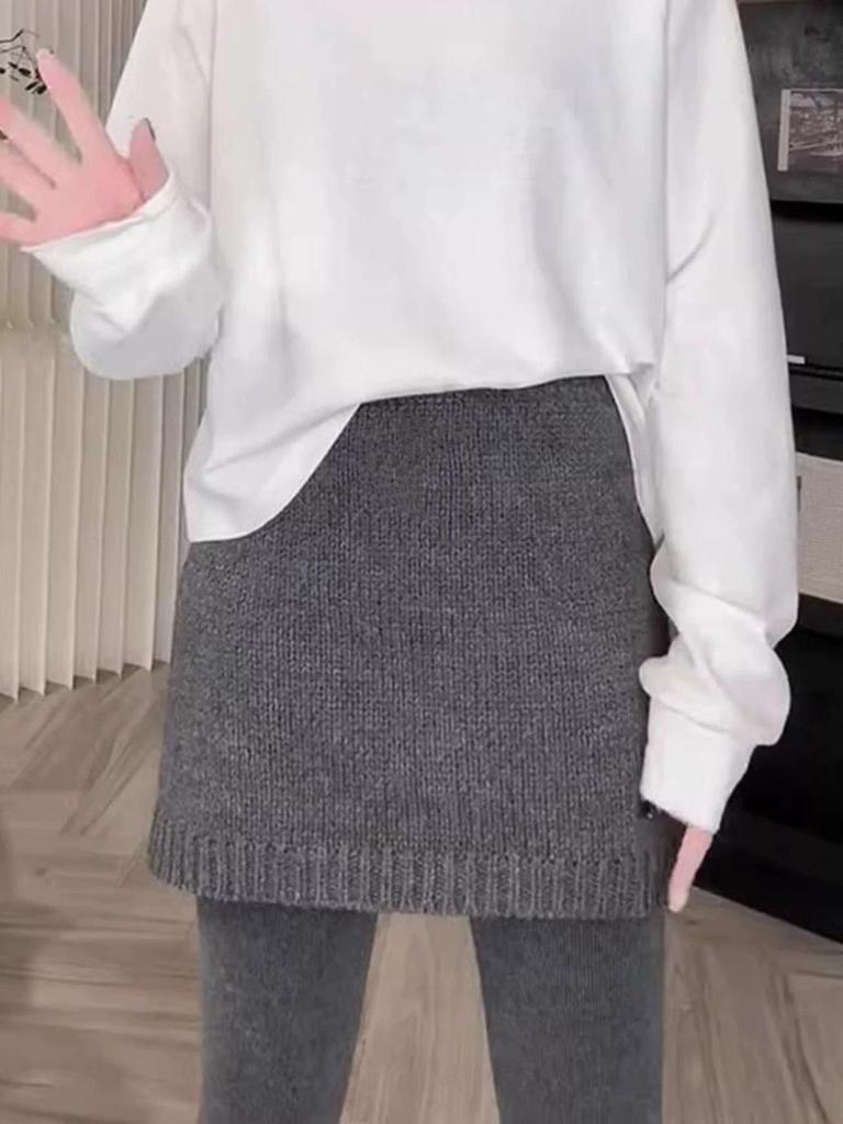 Dunkelgrauer Strick-Kaschmir A-Linien Bodycon Midi-Rock für Damen - Vielseitiger Kurzer Rock für Herbst/Winter 2025