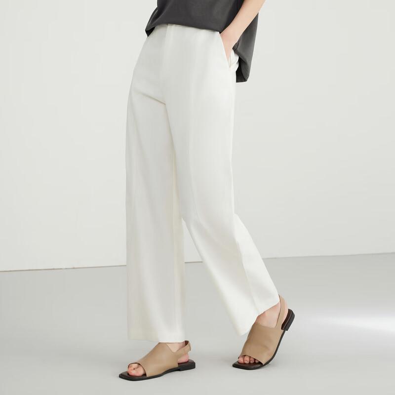 Elva' Island White High-Waist Straight-Leg Casual Pants