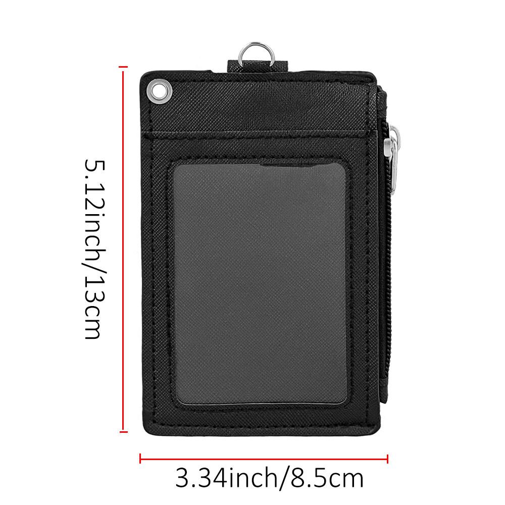 ID Card Holder Zipper Pocket 2 Sided 5 Cards Slots Keychain Lanyard for Mens Bus Subway Card Pouch
