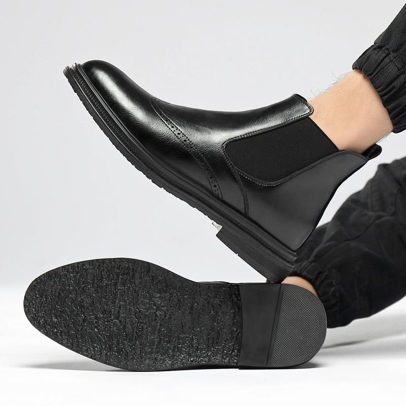 Men’s Mid-High Top Genuine Leather Brogue Chelsea Boots