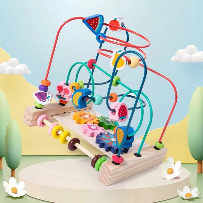 Montessori Toys Colorful Wooden Roller Coaster Educational Circle Toy for Preschool Learning Bead Maze Toy Perfect Gift for Kids
