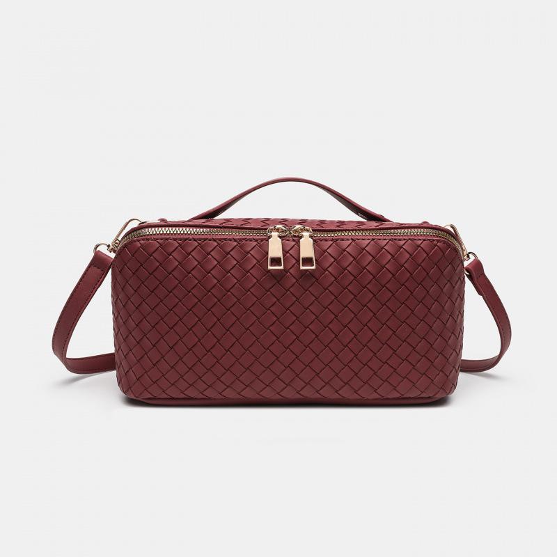 Portable Messenger Cosmetic Bag, Woven Pattern Cosmetic Storage Bag, Lunch Box Bag, Portable Cosmetic Bag For Women