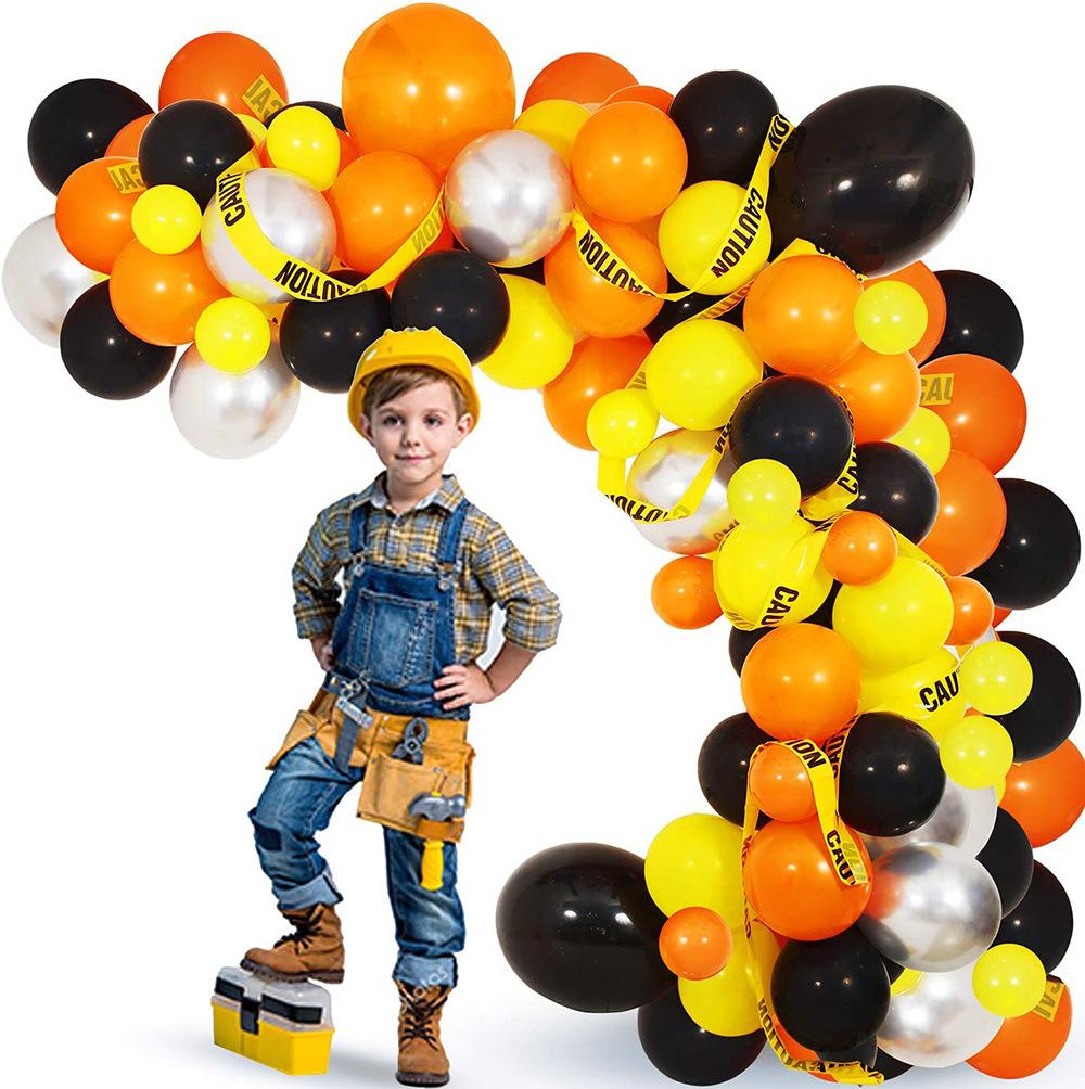 Construction Vehicle Theme Tableware Birthday Flag Balloon Chain Background Wall, Balloon Decoration
