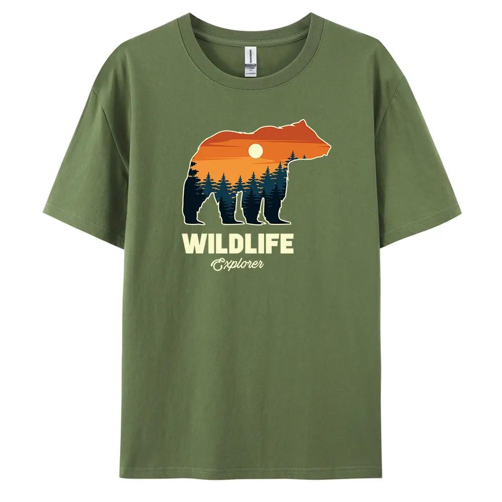 

Bear Men s Casual Short-sleeved T-shirt with 100% Cotton Fashion print Tees oversize 4XL