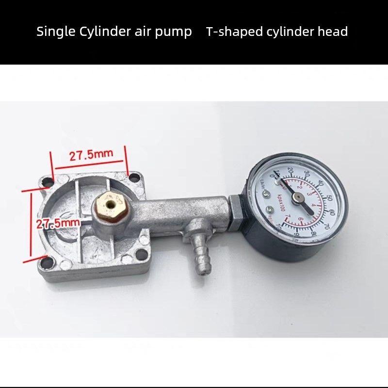 Car Air Pump Cylinder Cover, Air Pump Aluminum Valve Cover, Single Cylinder/Double Cylinder Set with Gauge, Inflator Hose Accessories Single Cylinder Metal Air Pump Cylinder Head