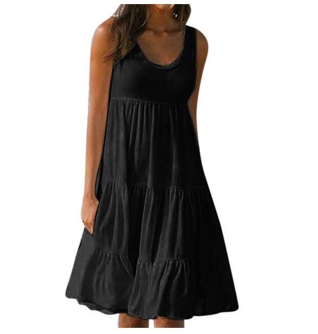 Women's Sleeveless Round Neck Patchwork Beach Dress - 7 Colors, 8 Sizes