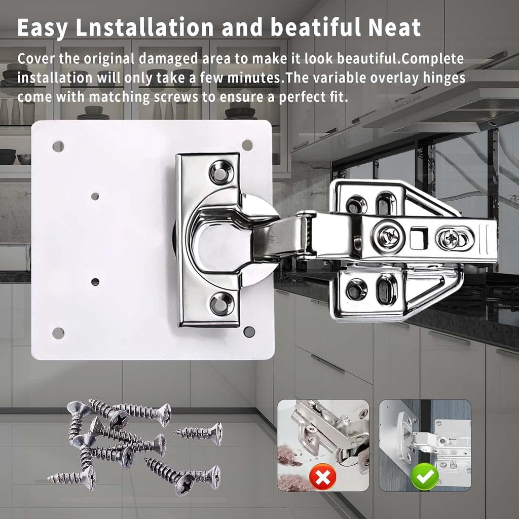10pcs Cabinet Hinge Repair Plate, Stainless Steel Hinge Fixing Plate Bracket kit with Mounting Screw for Furniture and Kitchen Cabinet Door, Protect