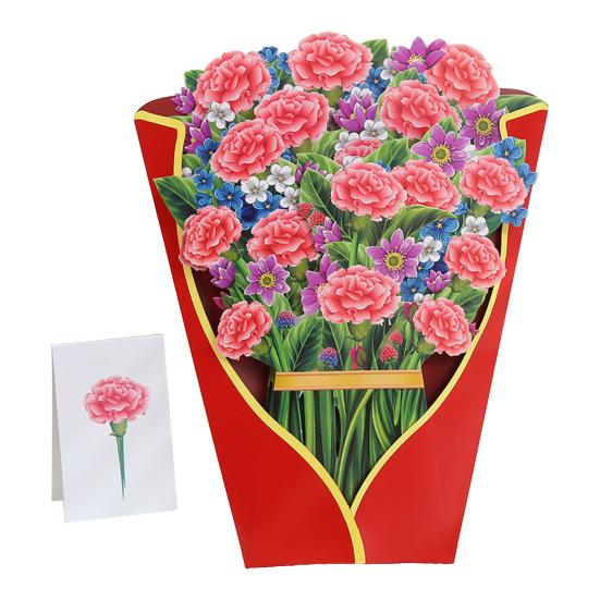 

3D Flower Bouquet Pop Up Card Life Size Rose/Dahlia/Tulip/Hydrangea/Carnation Bouquet Greeting Card for Women Mom Wife Birthday M