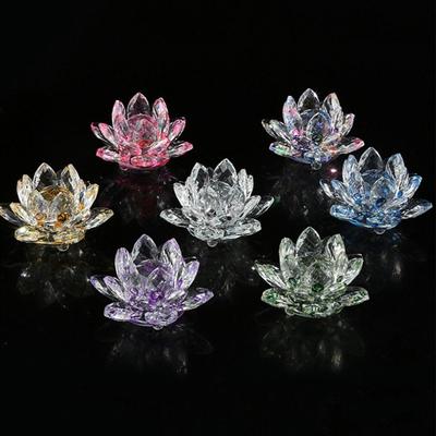 Hue Reflection Crystal Lotus Flower Anti-slip Sturdy Glass Lotus Feng Shui Decor 3 Layers Lucky Charm Crystal Flower Figurine
