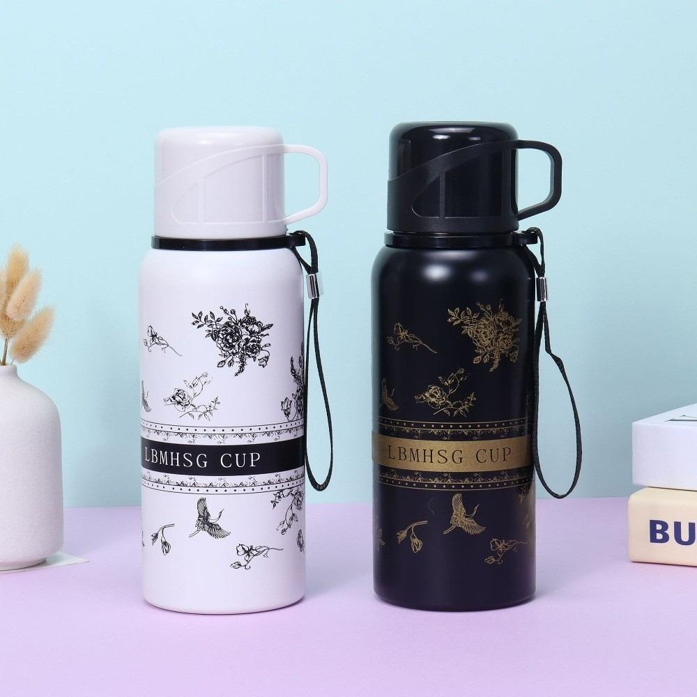 Double Layer Gardenia Thermo Bottle Large-capacity Sports Kettle Vacuum Thermos Cup  Daily Use