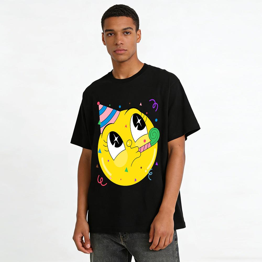 Cute Party Smiley Face Print T-Shirt Casual Short Sleeve for Adults Kids Daily Travel Wear Pure Cotton T-shirt
