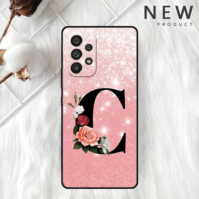 Letter A B C Flowers Pink Case For Samsung Galaxy A54 A52 A14 5G A53 A12 A13 A71 A23 A34 A33 A21s Phone Cover