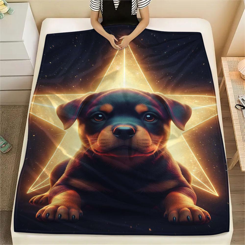 1Pc Stardogs Print Flannel Blanket, High quality Comfortable for All Seasons, Home Decor, Warmth and Comfort, Perfect for Christmas Gifts