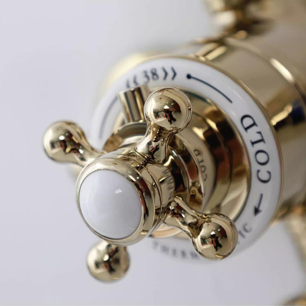 Tuqiu Luxury Bathroom Thermostatic Shower Faucet Set Brass Bathtub Faucet  With 8 Inch Round Rainfall Shower Head  Wall Mounted