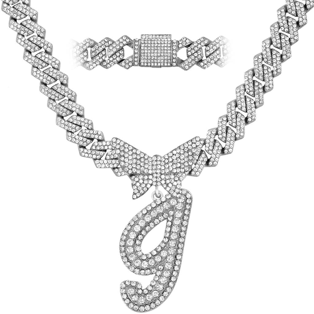 Men Women 14MM Cuban Chain Crystal Butterfly Initials Name Pendant Necklace Iced Out Cursive Letters Rapper Necklace Jewelry New