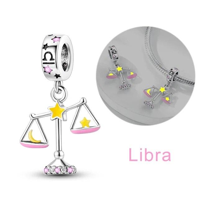 12 Zodiac Signs Constellation Charms Pendant Fit OriginalNew Bracelet Women 925 Silver Fine Jewelry Birthday Gifts