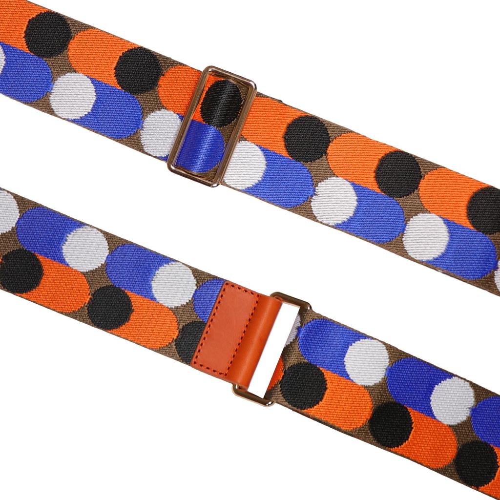 [DDBody] Genuine Leather Shoulder Strap, Single Shoulder Strap for Bags, Embroidered, Thick, Stylish, Original Design for Women (OrangeBlue Polka