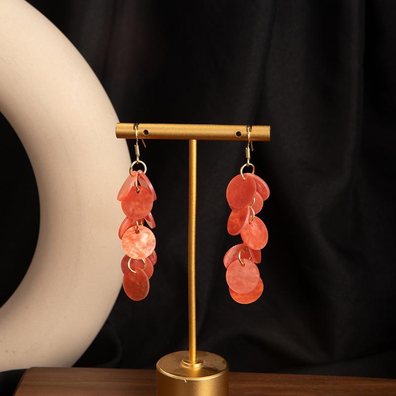 Flower Temperament Fringed Earrings Round Shell Fringed Leisure Vacation Style Earrings Atmospheric Light Luxury High-End Earrings