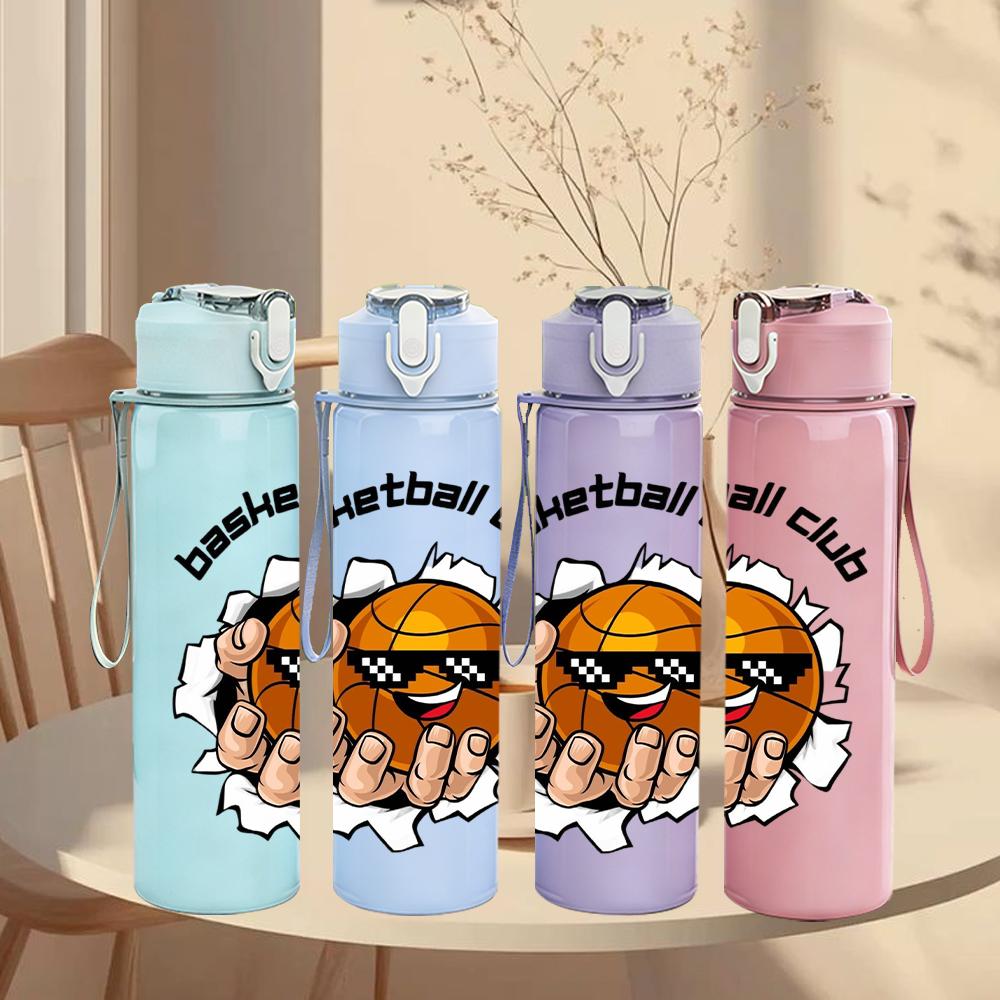 1PC Basketball Club Orange Ball 750ml Color Plastic Sports Water Bottle Leakproof Flip Straw Lid Suitable for Sports Office Home Use