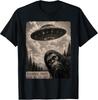 Funny Bigfoot Graphic Tee with Alien UFO Vintage Design - Unique T-Shirt