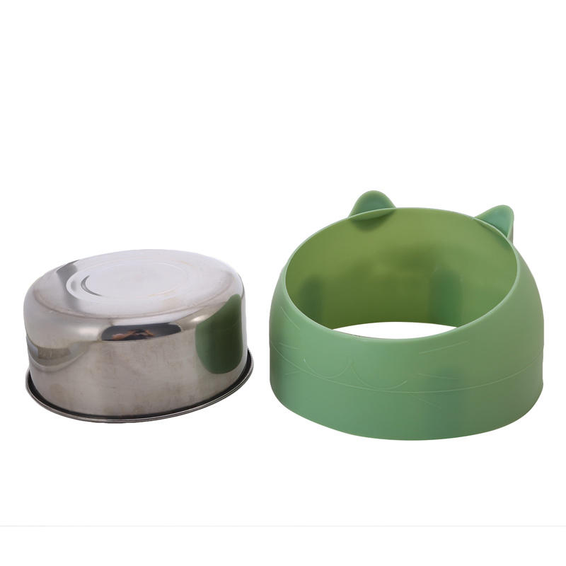 Oblique Mouth Cat Bowls for Food and Water Cute Small Pet Non-Slip Stainless Steel Feeder Bowl To Protect Cervical