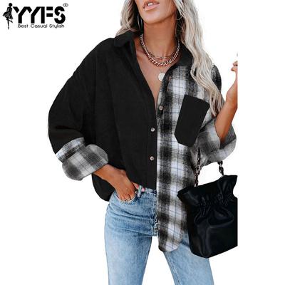 Women's Fashion Casual Spring Autumn Plaid Print Long Sleeve POLO Neck Blouses & Shirts