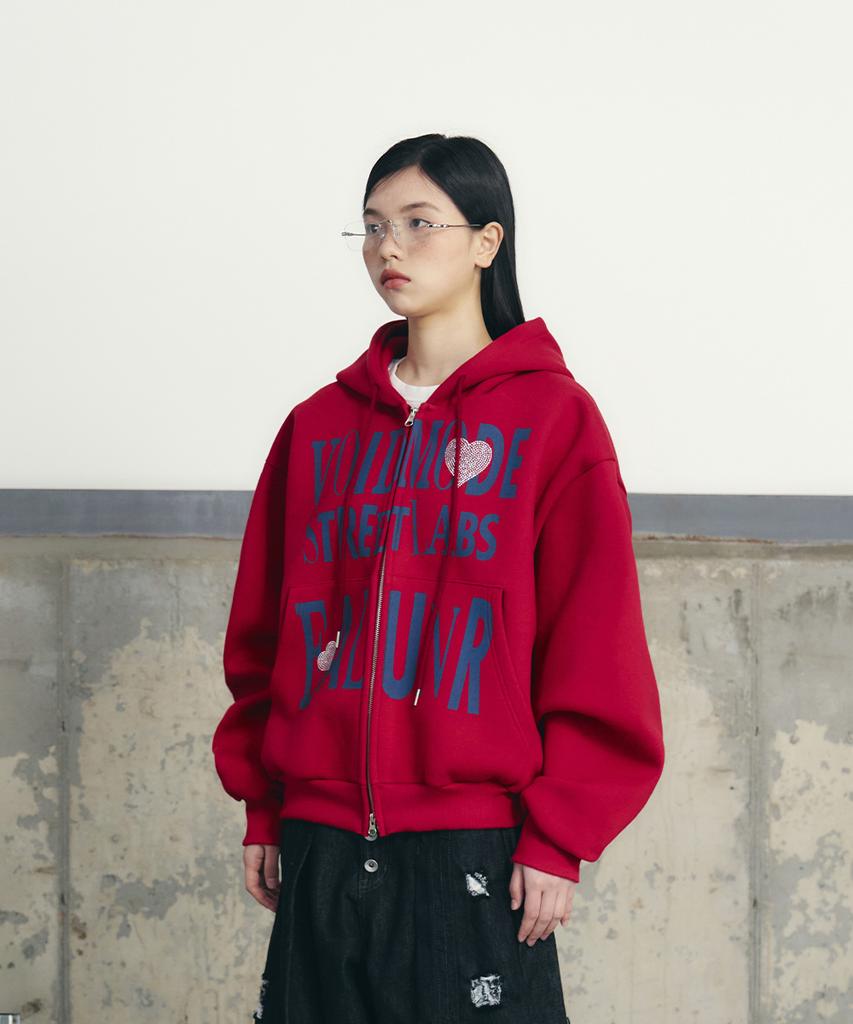 Unusedlab Heart Hotfix Zip-Up Hoodie [Red]