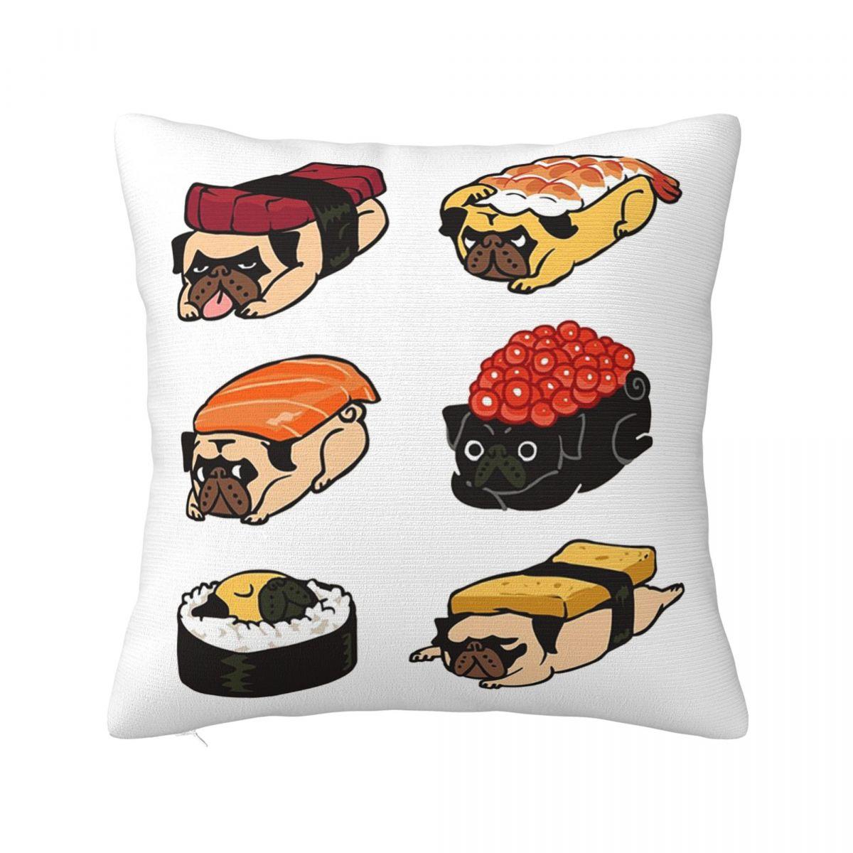 Sushi Pug Square Pillowcase Pillow Cover Polyester Cushion Decor Comfort Throw Pillow for Home Car 30x30 cm 12x12 in