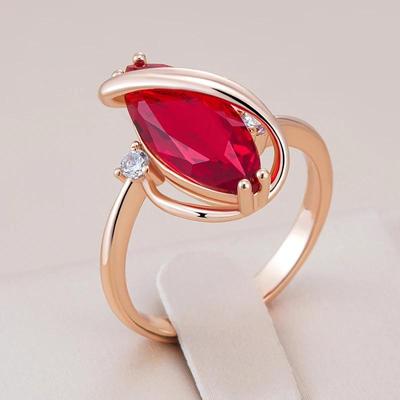 Eleganti Curve Sarkana cirkona zelta gredzeni sievietēm Vintage Luxury Jewelry Party Kāzu aksesuāri
