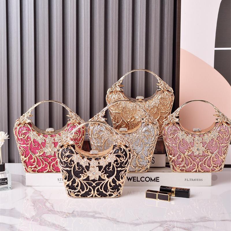 2025 Luxury High End Hollow Out Metal Evening Bags Fashion Shiny Party Banquet Handbags Women Clutch Purse Chain Shoulder Bag