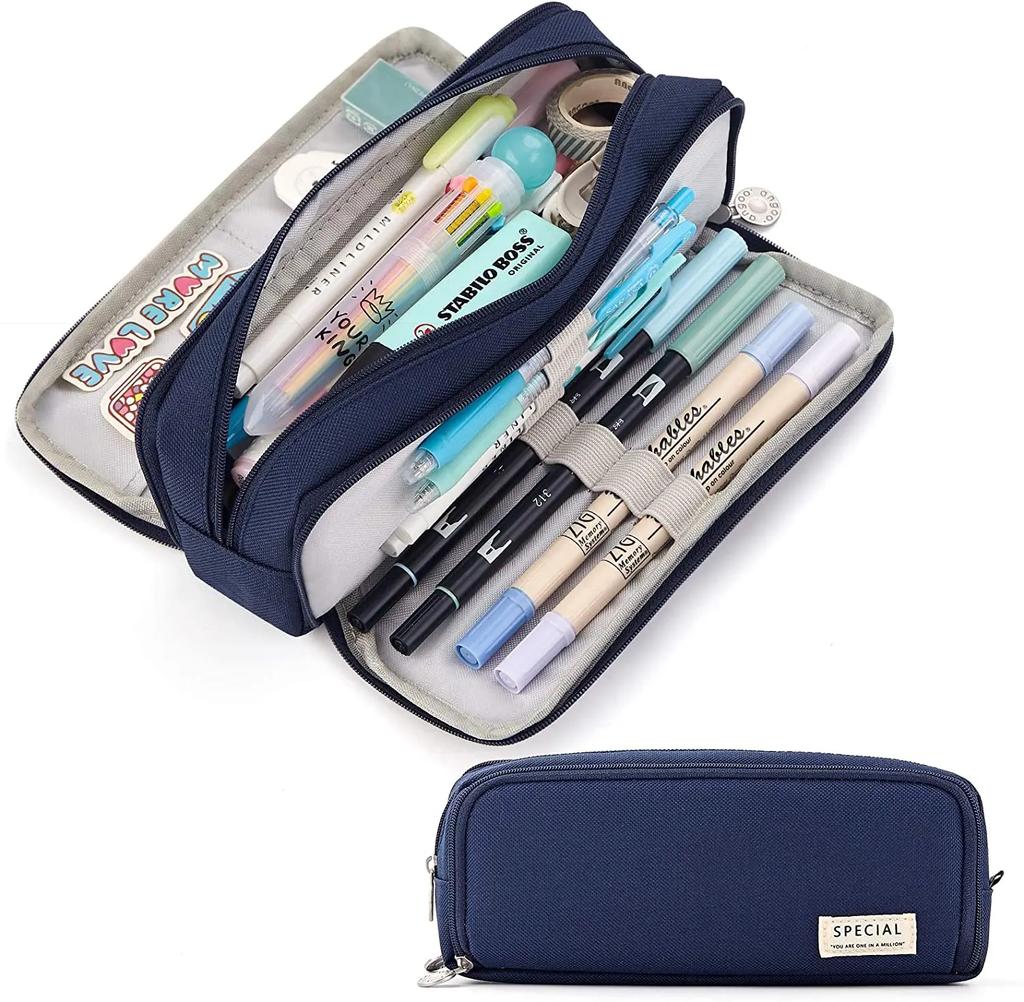 Student Large Capacity Pencil Case, Three-dimensional Student Stationery Bag, Double Opening Pulling