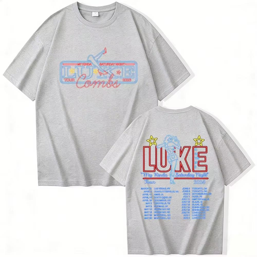 2026 New Luke Combs My Kinda Saturday Night Tour Graphic‑Print Unisex Y2K Pop Short‑Sleeve T‑Shirt, Summer Casual Top T‑Shirt