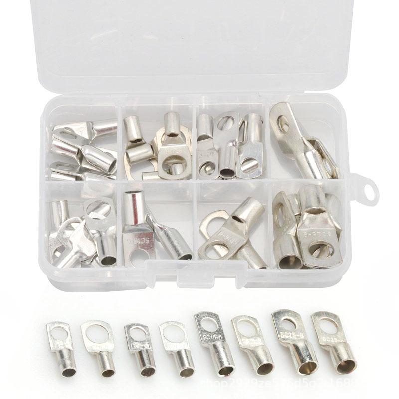 30PCS Bare SC Copper Cable Lugs Assortment Box, SC Short Barrel Wire Crimp Terminals Copper Wire Connectors Kit