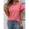 2026 Summer New Women's Casual Round Neck Patchwork Short Sleeve Striped T-Shirt