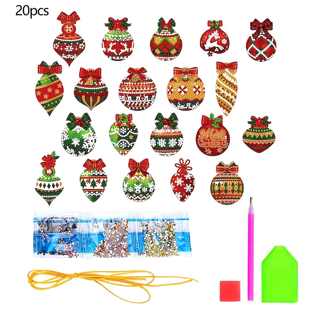 8/15/20Pcs Christmas DIY 2D Flat Acrylic Diamond Painting Ornaments Double Sided for Home Xmas Party Craft Decor