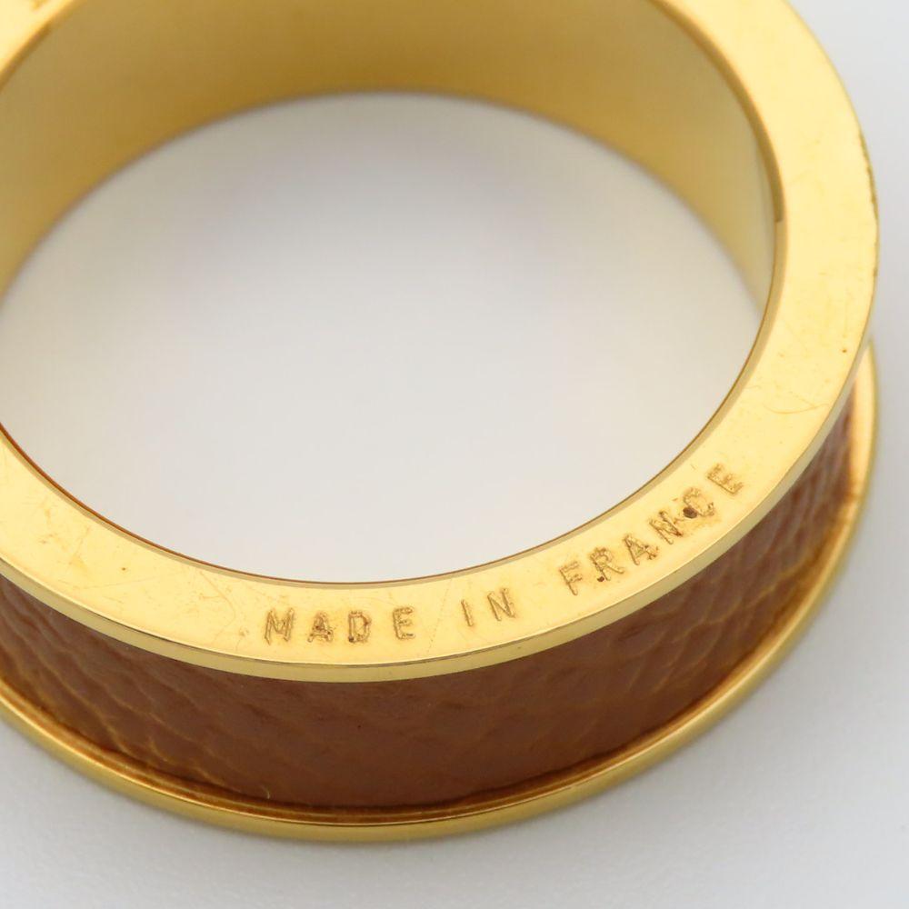 Used HERMES Scarf ring Kelly Cadena motif metal/leather 14.7g gold Brown plating