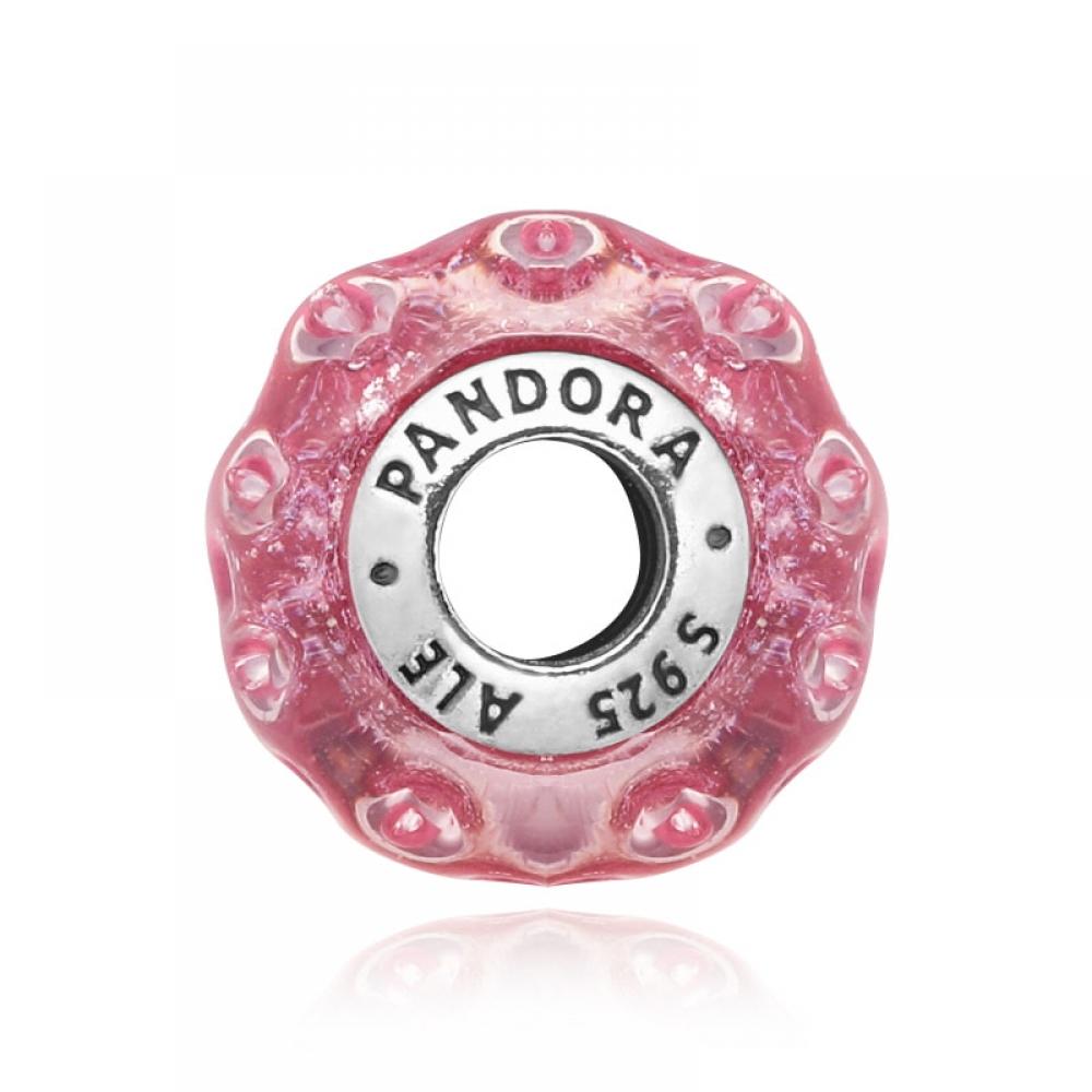 Pandora 798872c00 Wavy Fancy Pink Glass Murano Silver Charm