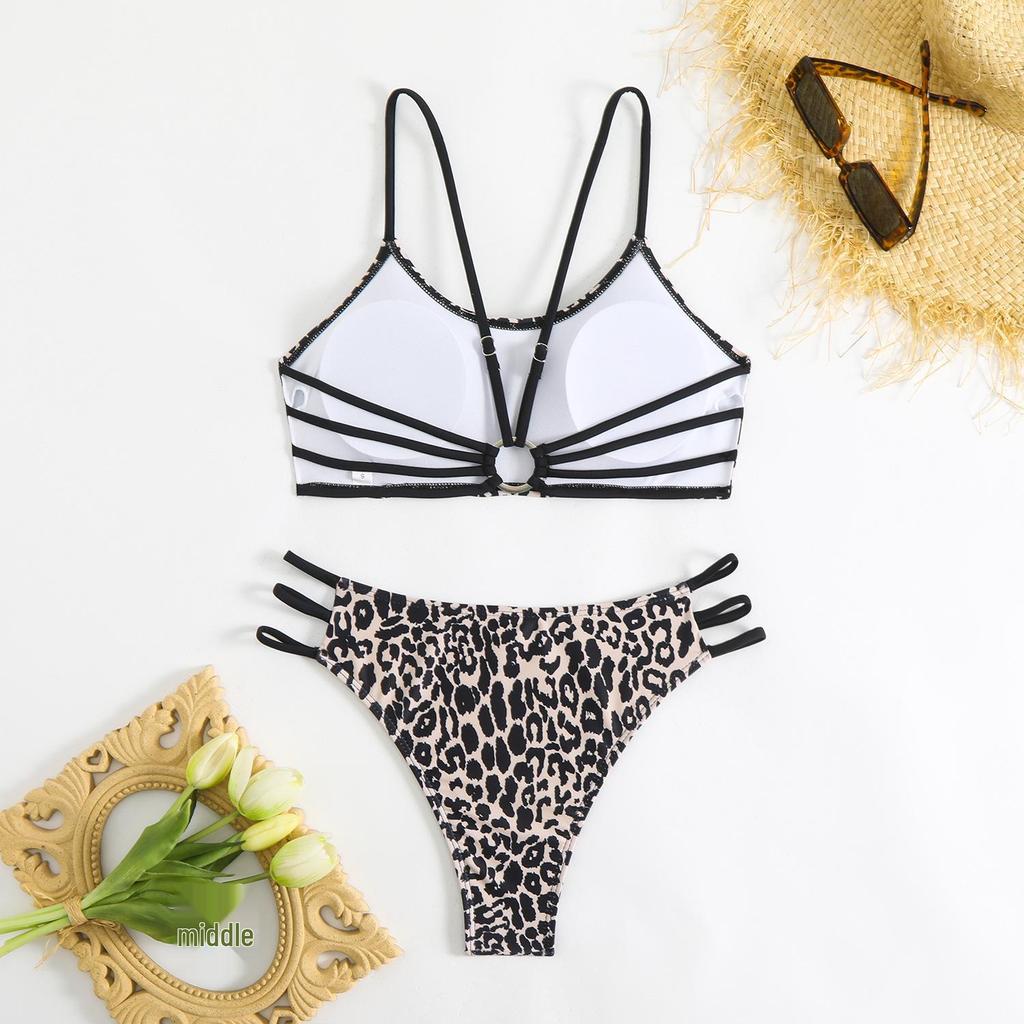 2025 European & American Leopard Print Push-up Color Block Bikini