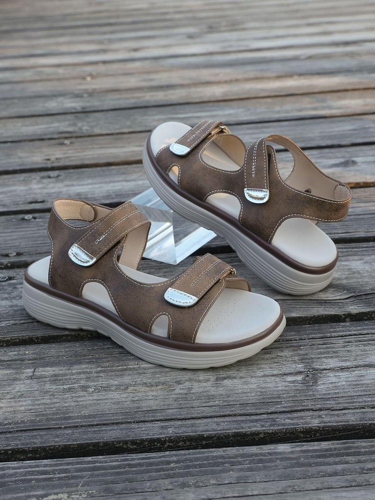 Women's 2026 Summer Velcro Sandals: Large Size, Comfortable, Lightweight, Breathable Beach Shoes with Thick Sole