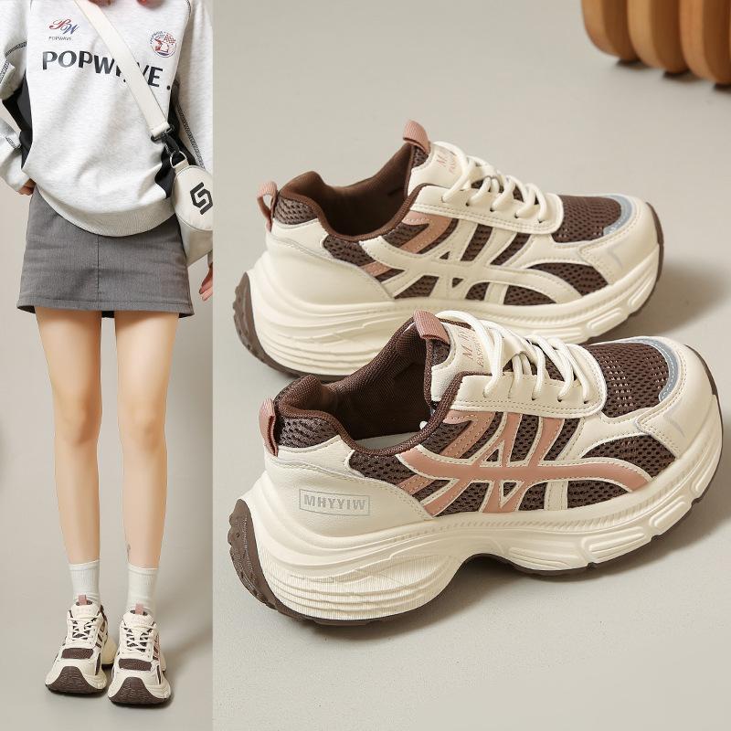 Dad Shoes Girl 2025 Summer New Korean Edition Thick-soled Mesh Breathable Lightweight Running Casual Sneakers ins