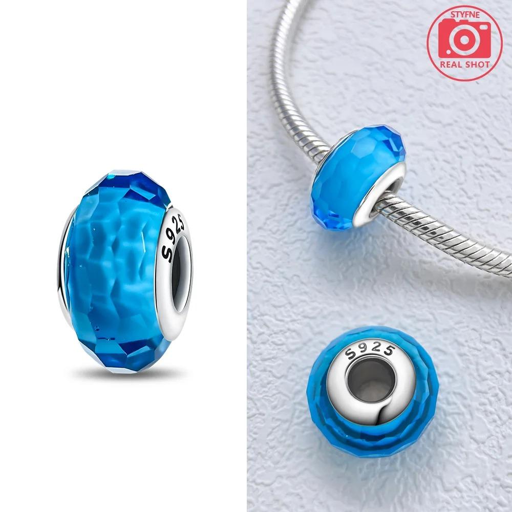 Original Rosa Glasperlen Blaue Romantische Perlen 925 Silber Charms für Frauen DIY Schmuckherstellung Armband Passend