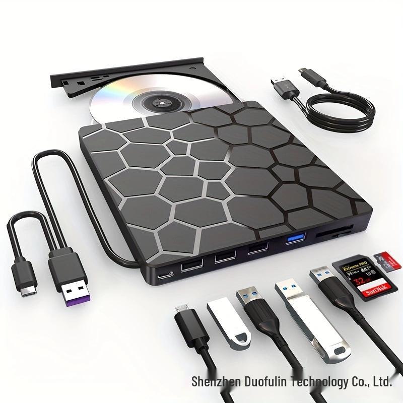 7-in-1 USB3.0 External Optical Drive & DVD Burner with Card Reader and Flash Drive Support