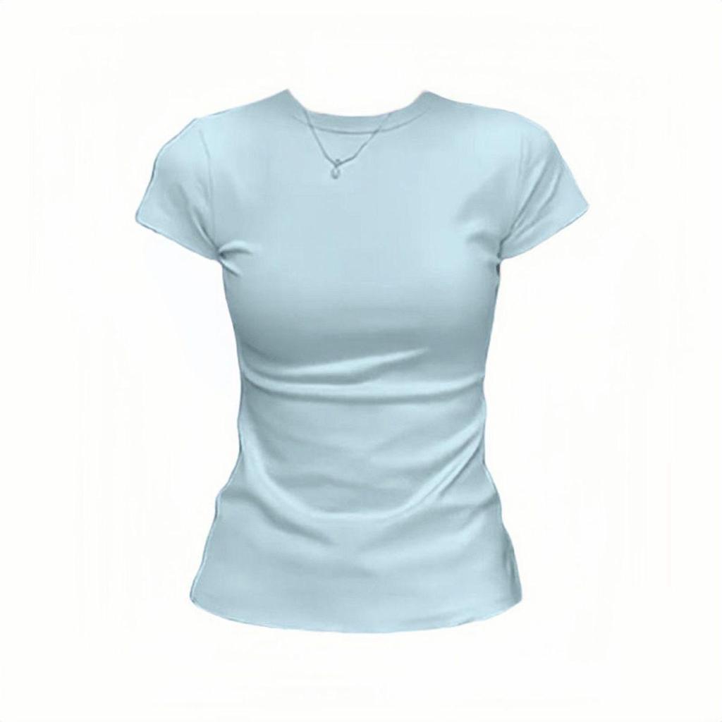Sommer Pure Desire Slim-Fit Damen T-Shirt - Unifarben, Vielseitiges Kurzarm, Taillenformend, Trendiges Crop-Top