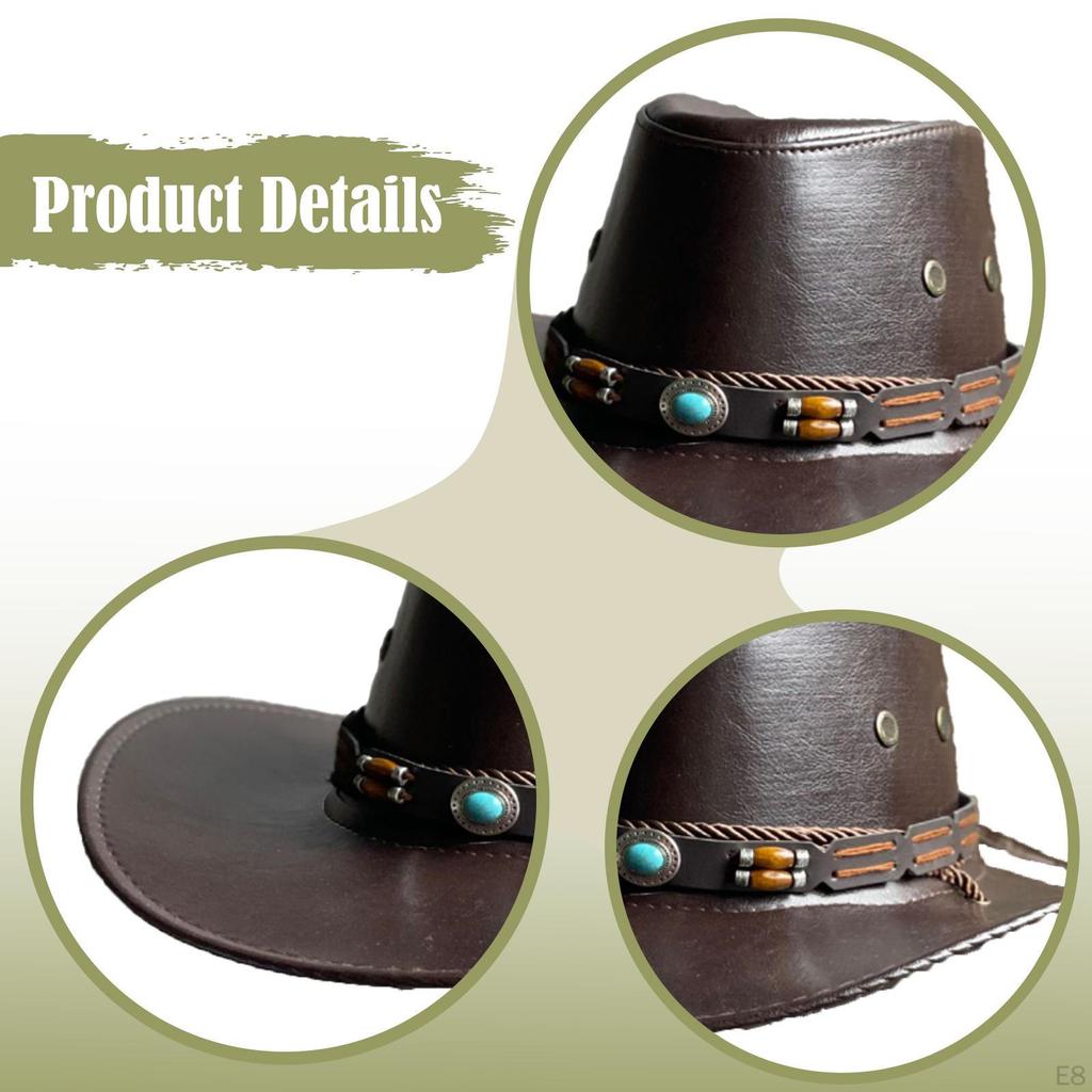 Cowboyhut Western Jazz Sonnenschutz PU Kostüm mit breiter Krempe für Geburtstag